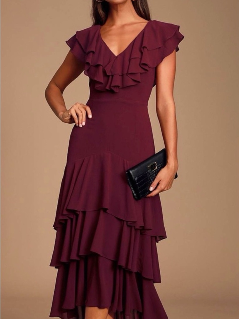 Lulu's Plum Ruffle High-Low Dress